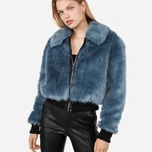 Express Faux Fur Bomber Jacket Blue